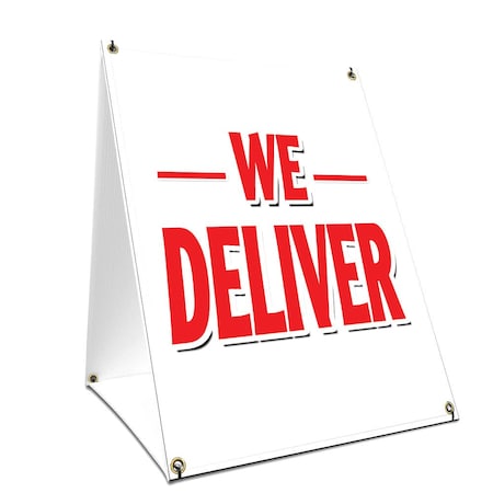 Signmission We Deliver, 24 Inch x 18 Inch A-frame Yard Sign, Plastic Sign SBC-1824-We Deliver