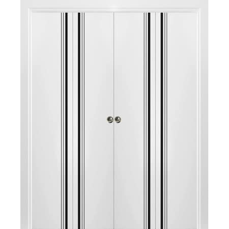Sartodoors Sliding Closet Double Bi-fold Doors, Planum 0011 White Silk and Aluminum Strips, Sturdy Tracks Mold PLANUM0011DBF-WS-96 x 84 (4* 24x84)
