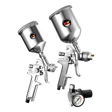Performance Tool 2 pc. HVLP Spray Gun Kit, Gravity Feed, Adjustable Spray Pattern, Regulator M503