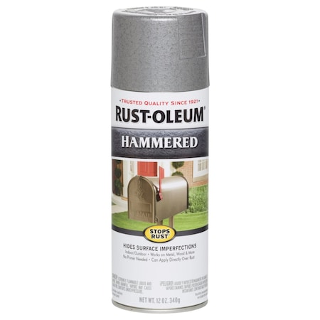 Rust-Oleum Rust Preventative Spray Paint, Silver, Hammered, Solvent, 12 Oz 7213830