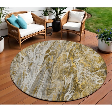 Homeroots 8' Brown Taupe And Gold Round Abstract Washable Indoor Outdoor Area Rug 577934