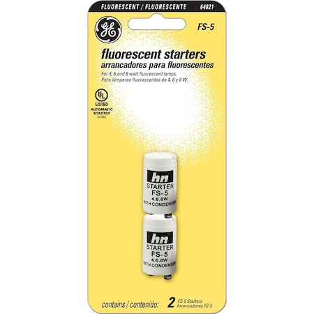 Ge Fluorescent Starter, 4, 6, 8 W, 2PK 64821