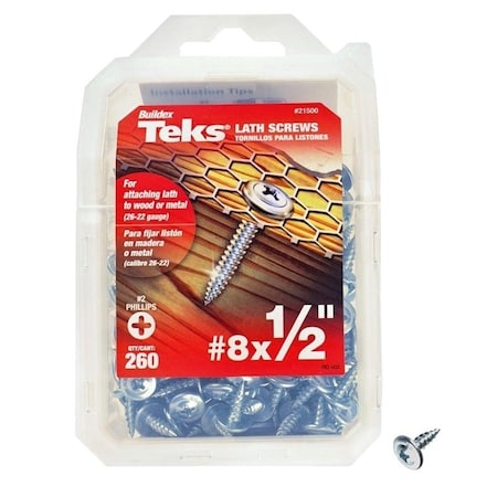 Teks Self-Drilling Screw, #8 x 1/2 in, Zinc Plated Steel Truss Head Phillips Drive 21500