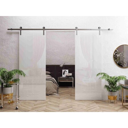 Sartodoors Double Barn Door 56 x 96 inches, Planum 0010 Gloss White, 13FT Silver Rail Track Set, Solid Panel I PLANUM0010DB-S-GLOS-5696