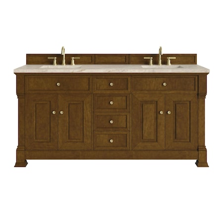 James Martin Vanities Brookfield 72" Double Vanity, Honey Oak, w/ 3 CM Tajnar Eclos Top 547-V72-HNO-3TJR