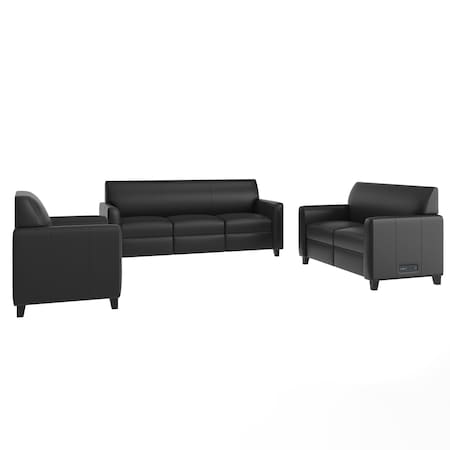Flash Furniture Agent 3 Piece Reception Set with Charging Banks and Solid Wood Legs in Black LeatherSoft BT-827U-SET-BLK-GG