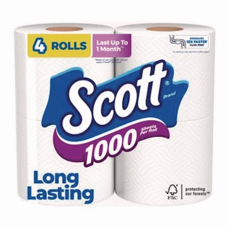 Scott Bathroom Tissue, Septic Safe, 1-Ply, White, 1,000 Sheets/Roll, 48PK 10183
