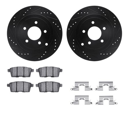 Dynamic Friction Co DFC Brake Rotor - Dimpled & Slotted - Black w/5000 Brake Pads & HW Kit 8512-54190