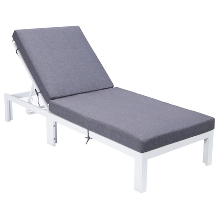 Leisuremod Chelsea Modern Outdoor White Chaise Lounge Chair With Blue Cushions CLW-77BU
