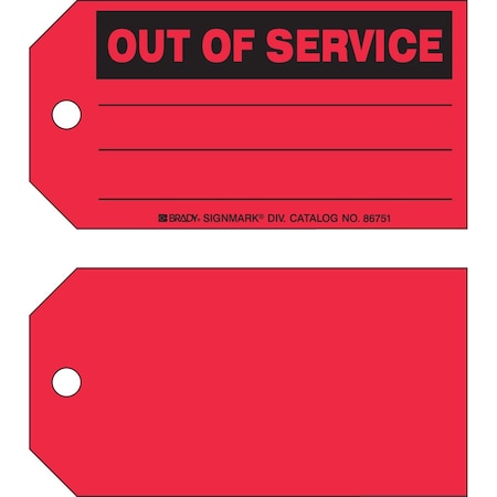 Brady Out of Service Tags OUT OF SERVICE Paper 3 x 5.75 Black on Red 100/PK, 100PK 86751