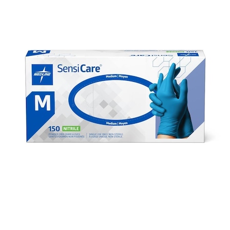 Medline SensiCare Powder-Free Nitrile Exam Gloves with Textured Fingertips, Size M, 1500PK MDS8085