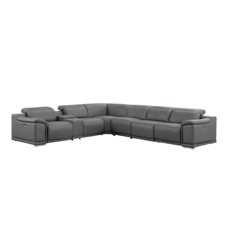 Homeroots Battleship Gray Leather Modular L Shaped Seven Piece Corner Sectional With Console 643903