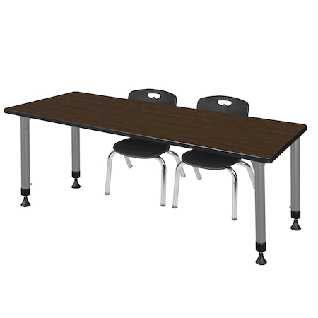 Regency Kee Adjustable Classroom Table W/ 2 Andy Stack Chairs, 72 in W, 24 in L, Neo Walnut MT7224NWAPGY45BK