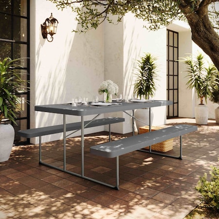 Flash Furniture Insta-Fold 6 Foot Granite Gray Indoor-Outdoor Picnic Table - Commercial Grade Foldable Steel Frame RB-EBB-3072FD-MND-GY-GG