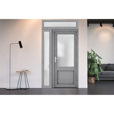 Vdomdoors Front Exterior Prehung FiberGlass Door Frosted Glass / Manux 8422 Grey Ash / Sidelight and Transom MANUX8422EXD-SS-W36+12 x H80+14-LH