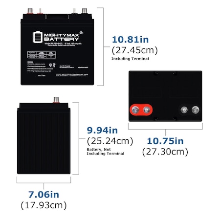 Mighty Max Battery ML180-8GC - 8 Volt 180 AH, Dual Terminal, Rechargeable SLA AGM Battery For Golf Cart MAX4159149