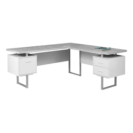 Homeroots 71" Gray and Silver L Shape Computer Desk With Three Drawers 333472