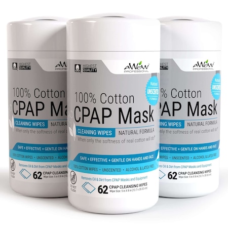 Awow Professional CPAP Mask Cleaning Wipes 62ct Canister, Unscented, 3PK AP71921CP