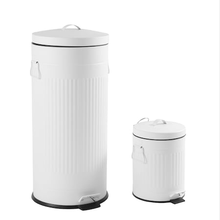 Happimess Theo Retro 8-Gallon Step Trash Can with Soft-Close Lid and FREE Mini Trash Can, Cotton White HPM1018A
