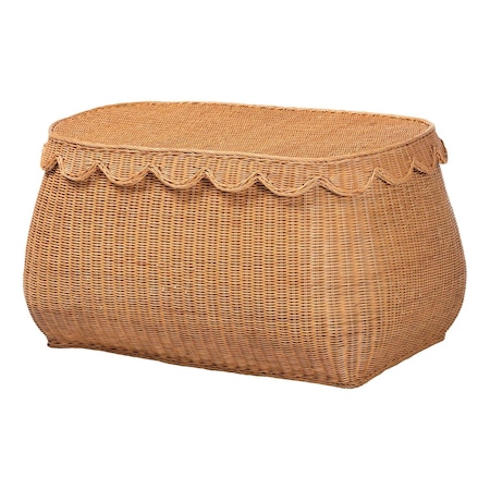 Bali & Pari Ayleen Natural Rattan Basket with Scalloped Lid - Handwoven Wicker Storage Box, Home Decor, Large 267-14597-ZORO