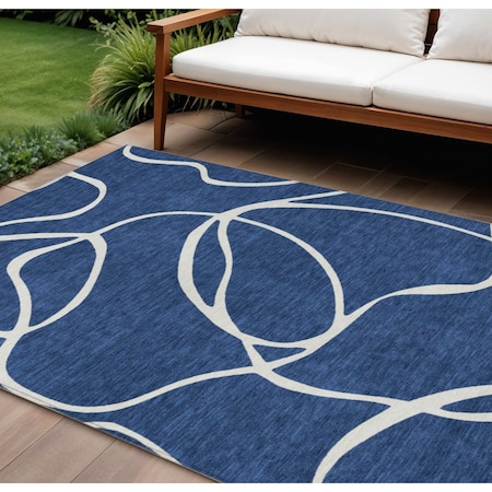 Homeroots 9' X 12' Navy Blue And Ivory Abstract Washable Indoor Outdoor Area Rug 597497