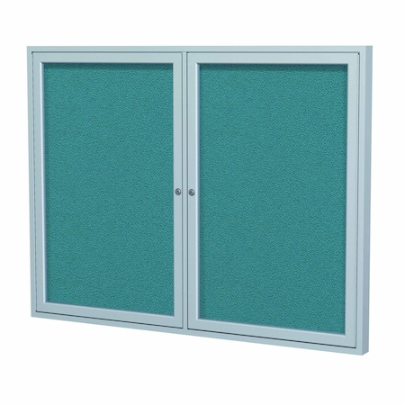 Ghent 2 Door Enclosed Fabric Bulletin Board, Satin Aluminum Frame, 3'H x 5'W, Teal PA23660F-97