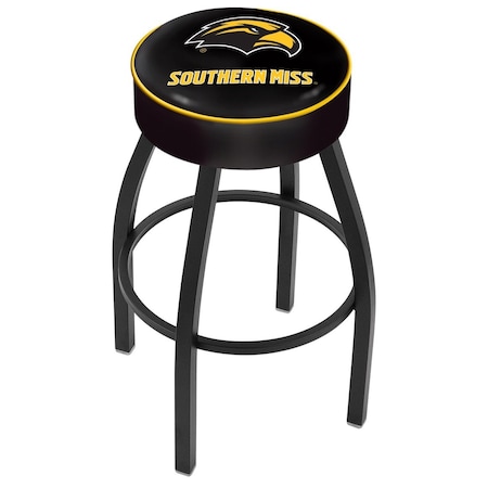 Holland Bar Stool Co 25" 4" Southern Miss Cushion Seat, Blk Wrinkle Base Swivel Bar Stool L8B125SouMis