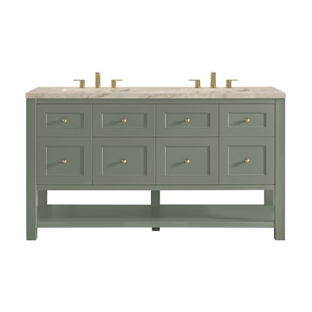 James Martin Vanities Breckenridge 60" Double Vanity, Smokey Celadon, w/ 3 CM Tajnar Eclos Top 330-V60D-SC-3TJR