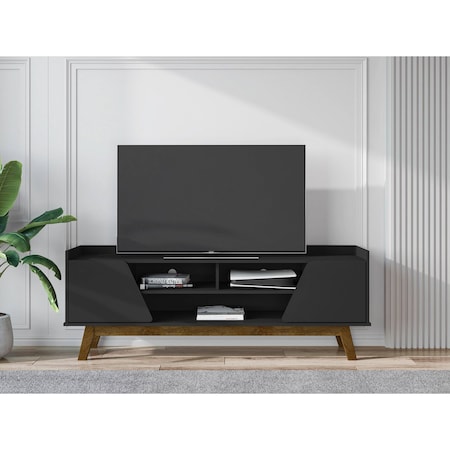 Manhattan Comfort Mid-Century Modern Marcus 62.99 TV Stand with Solid Wood Legs in Matte Black 260BMC8