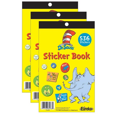 Eureka Dr. Seuss Sticker Book, 536 Stickers Per Book, 3PK 609720