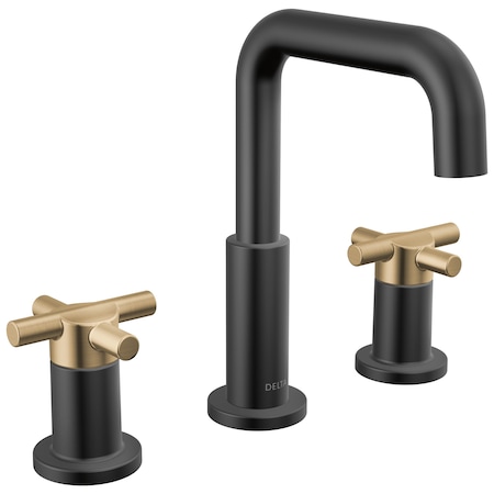 Delta Nicoli Two Handle Widespread Bathroom Faucet In Matte Black / Champagne Bronze 35894LF-GZ