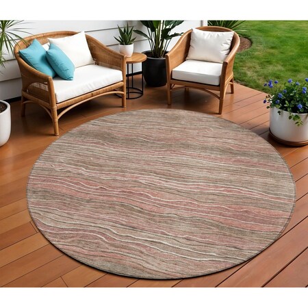 Homeroots 8' Brown And Copper Round Abstract Washable Indoor Outdoor Area Rug 618282