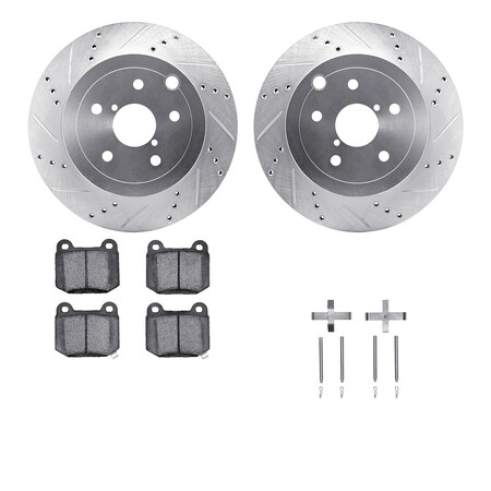 Dynamic Friction Co DFC Rotors-Drilled & Slotted-Silver w/ EURO 5000 Ceramic Brake Pads Incl Hdw 7612-13007