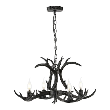 Jonathan Y Eldora 26" 4-Light Rustic Farmhouse Adjustable Resin Antler LED Chandelier, Black JYL6301D