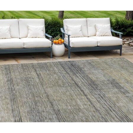 Homeroots 9' X 12' Khaki Beige And Gray Striped Washable Indoor Outdoor Area Rug 588092