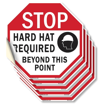 Signmission Stop Hard Hat Required Beyond This, 4 inch X 4 inch, Vinyl Decal, 5PK OC-D-5PACK-4-121