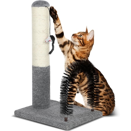 Simple Deluxe 18 Inch Cat Scratching Post Pad with Cat Self Groomer, Cat Scratcher with Cat Brush, Kitten Scratch P GLN1PTTREESCRACH19G01