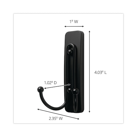 Command Adhesive Mount Metal Hook, Large, Double Hook, Matte Black Finish, 1 Hook and 1 Strip/Pack 17036MB-ES