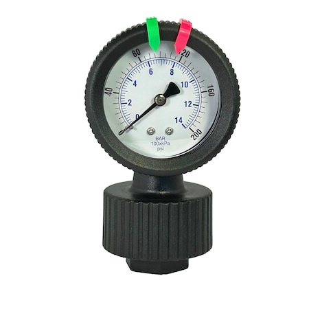 Kodiak Controls Polypropylene Pressure Gauge, Viton Diaphragm, 1/2 in NPT, 2.5 in Dial, 0-200 PSI KC701LD-2S25-200