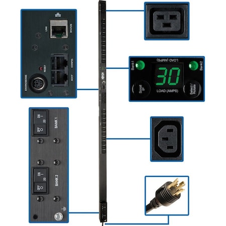 Tripp Lite PDU, Switched, (20) C13, (4) C19, L6-30P, 10 ft. PDUMV30HVNET