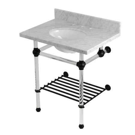 Kingston Brass 30-Inch Carrara Marble Console Sink with Acrylic Legs and Shelf, 8-Inch, 3-Hole KVPB30MAB0