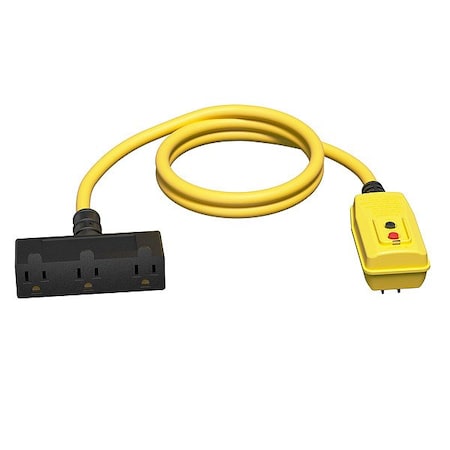 Zoro Select GFCI, Yellow, 6-2/5 ft, 3 Outlet, 12 AWG 875LE9