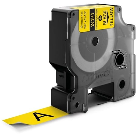 Dymo Label Tape Cartridge, Black/Yellow, Labels/Roll: Continuous 18491