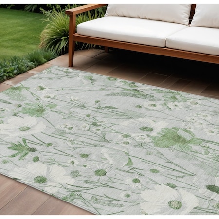 Homeroots 9' X 12' Mint Green And Ivory Floral Washable Indoor Outdoor Area Rug 611160