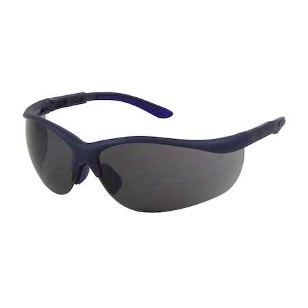 Bouton Optical Semi-Rimless Safety Glasses with Blue Frame, Gray Lens and Anti-Scratch Coating 250-21-0101