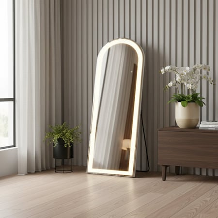 Homeroots 71" Clear Arch Lighted Freestanding and Wall Mount Frameless Full Length Mirror 636335