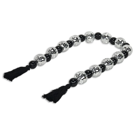 Homeroots 48" Black And Silver Bling Bling Beads Decorative Tassel 612459