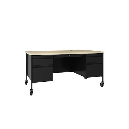 Hirsh Mobile Double Pedestal File Desk W/ Round Corner T-Mold Top, 30 in D X 29.5 in H, 60 in W X 25056