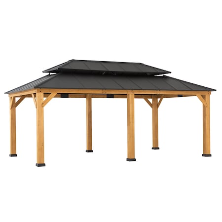 Sunjoy 12x20 ft. Wood Gazebo, Outdoor Patio Steel Hardtop Gazebo, Brown A102032640