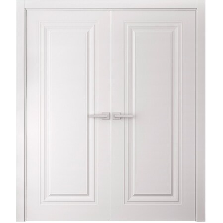 Sartodoors Interior Double Doors 48 x 80 inches, BASIC 9111 White, Wood Interior Solid Panel Frame, Closet B BASIC9111DD-SKIN-48